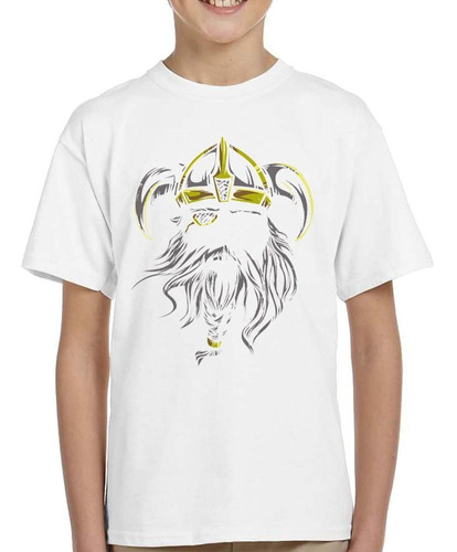 Remera De Niño Vikingo Con Casco Barba Atada Art