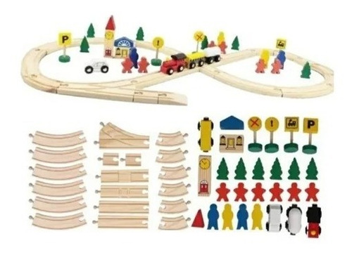 Pista De Trenes De Madera 48 Piezas