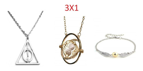 3x1 Collares Harry Potter Giratiempo Reliquia Muerte Snitch