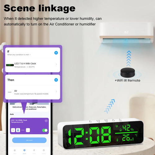 Reloj Digital Wifi Con Alarma App De Sensor De Temperatura Y