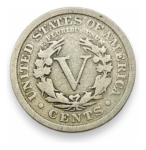 Moneda Liberty Nickel V Cents 5 Centavos Usa Año 1908 (Usado)