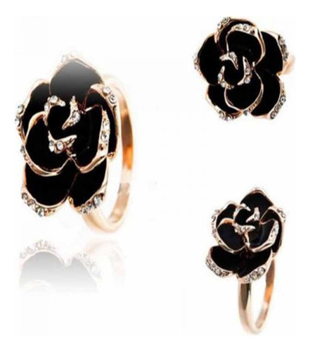 Anillo Ajustable Con Forma De Rosa Negra, Bonito Regalo Para