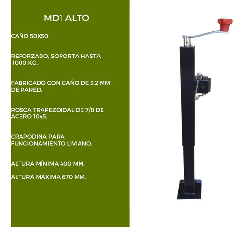 Pata Estabilizadora Para Trailer Hasta 1000 Kg Alto