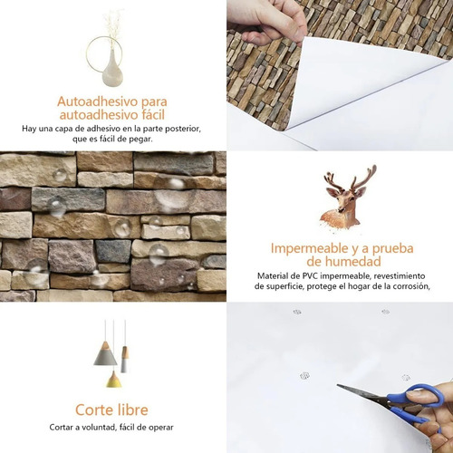 Imagen 4 de 10 de Papel Tapiz Piedras Laja Adhesivo 45cm X 10 Mts 3d