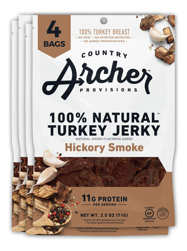 Hickory Smoke Turkey Jerky By Country Archer, 100% Natural,