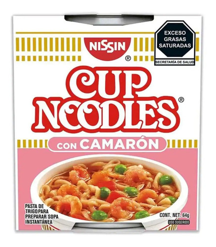Imagen 1 de 2 de Nissin Cup Noodles Sabor Camarón Sopa Instantánea 64gr