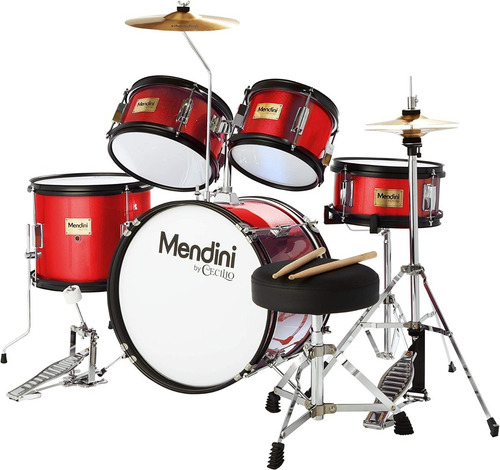 Bateria Set De 5 Piezas 16p Color Rojo Marca Mendini