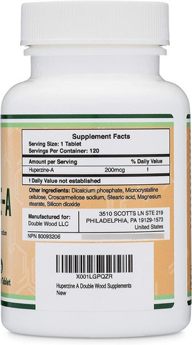 Double Wood Huperzine-a Nootrópico 200mcg X 120 Tabletas