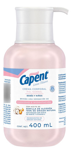 Capent, Crema Corporal Bebés Y Niños, Piel Normal, 400 Ml