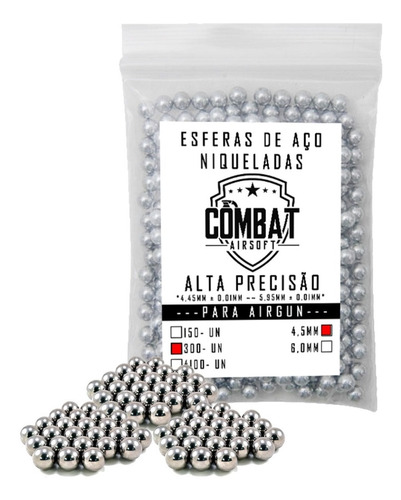 Esfera De Aço Combat Airsoft 4,5mm 300 Unidades