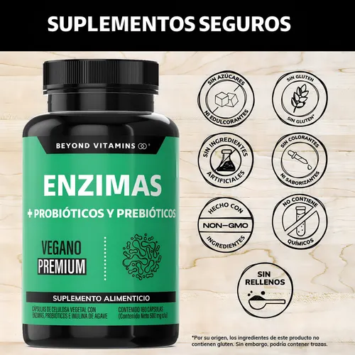 Enzimas Digestivas Probióticos Y Prebióticos Vegano Beyond Vitamins Sin Sabor Suplemento Alimenticio Digestive Enzymes 180 Cápsulas