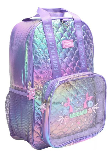 Mochila Espalda 16 Pulgadas Real Mermaid Sirena Zaphir Color Violeta Diseño De La Tela Liso