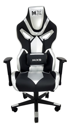 Cadeira de escritório Mymax MX9 gamer ergonômica  preta e prata com estofado em tecido sintético