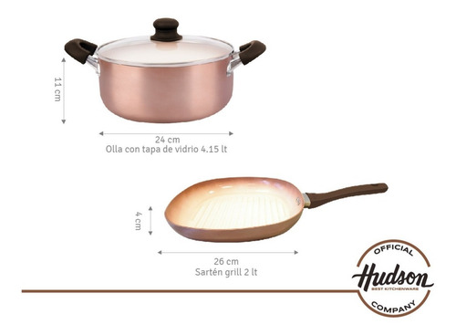Imagen 2 de 8 de Set Cacerola 24 Cm + Bifera 26 Cm Cobre Hudson Antiadherente