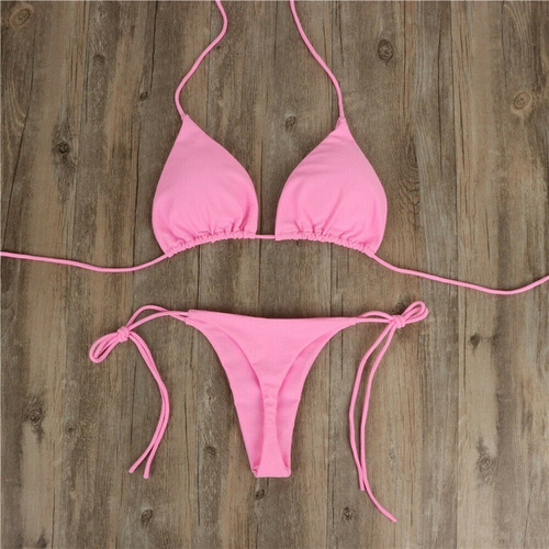 Sexy Solid Mirco Bikini Sets Mujer Tie Lado Tanga