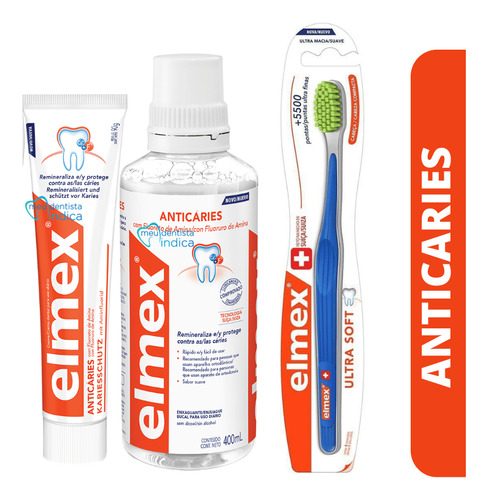 Kit Elmex Anticarie | Enxaguatório+ Creme Dental+ Escova