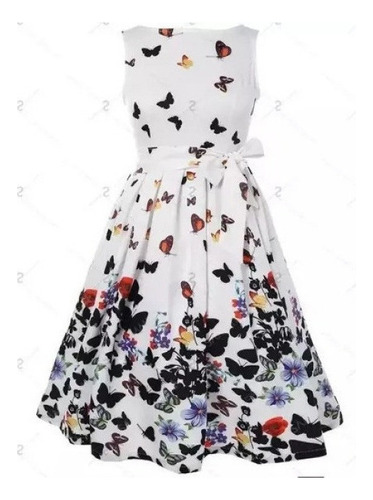 Vestido Blanco Dama Mariposas Vintage De Epoca Pin Up