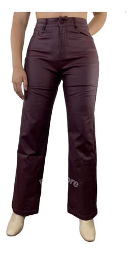 Pantalon Ecocuero Pierna Ancha Mujer Recto