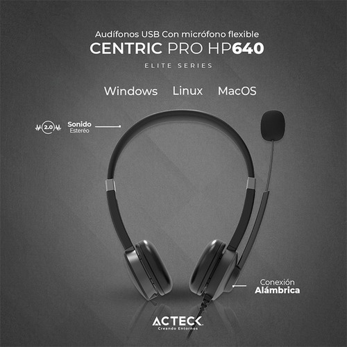Audifono Diadema Para Call Center Acteck Centric Pro Hp640
