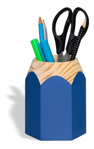 Porta Lapis Canetas Coloridas Organizador De Mesa Divertido Cor Azul