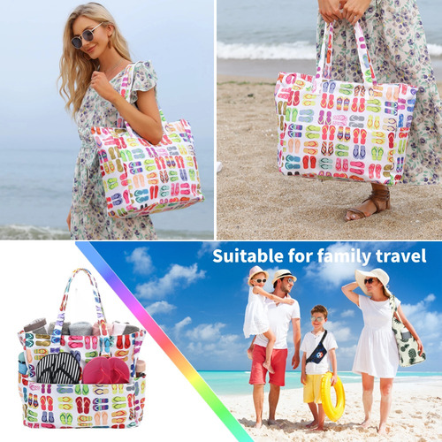 Bolsa de viaje grande para mujer impermeable resistente a la arena con cremallera color pantuflas