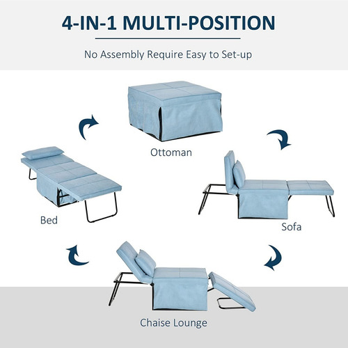 Sofa Cama Individual Plegable Color Azul Marca Homcom