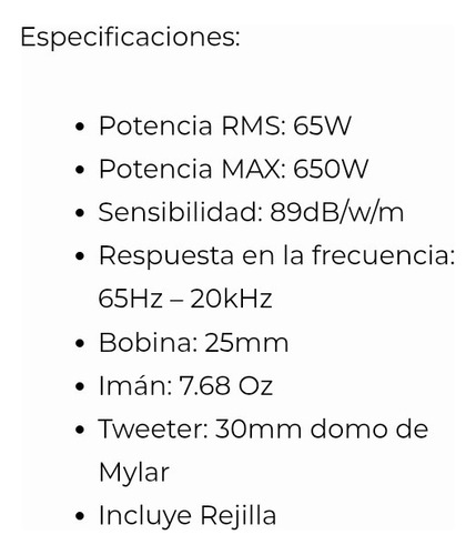 Par De Bocinas Rock Series 6.5. Rks-654prs 65 Watts. Negro