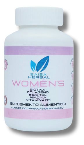 Suplemento Mujer Colágeno Biotina Inositol Vitamina D3 con 100 cápsula SAISA HERBAL Sabor Natural