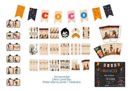 Kit Imprimible Invitaciones Candy Bar / Coco