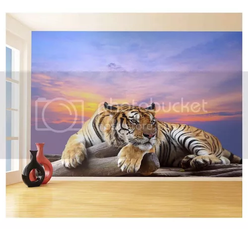 Papel De Parede Animais Tigre Paisagem 3D 7,50M² Anm238