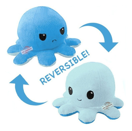 Navidad Pulpito Sonriente o Enfadado 23 x 12 CM H HANSEL HOME Peluche de Pulpo Reversible de Doble Cara 23cm Azul + Fucsia