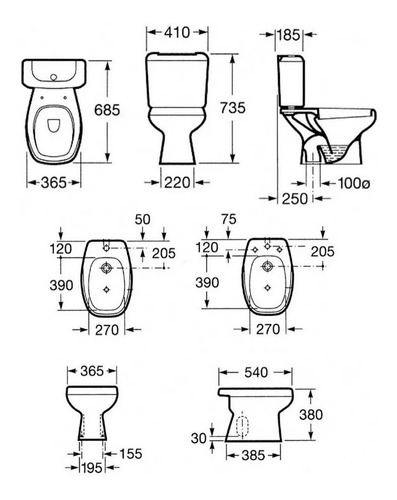 Imagen 8 de 10 de Sanitario Roca Monaco Inodoro Largo Mochila Bidet