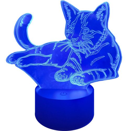 Lámpara Ilusión 3d De Gatito Gato Cat 7 Colores Integrados