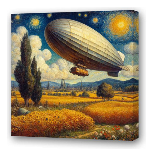 Cuadro 60x60cm Zeppelin Estilo Van Gogh Dibujo Cielo