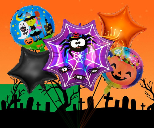Kits 5pz Globos De Araña Vampiro Halloween Dia De Muerto