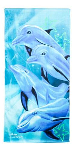 Toalla De Playa Velour  - Delfines Nadando Felices 30 X 60