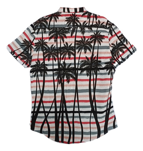 Camisa Hawaiana Manga Corta ,palmeras,  Rayas Horizontales 