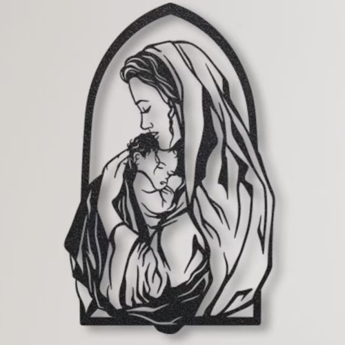 Virgen María Y Jesús - Cuadro Decorativo Mdf 3mm -
