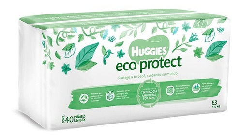 Pañal Huggies Unisex Etapa 3 Eco Protect 40 Piezas