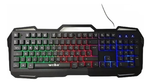 Teclado Gamer Weibo Wb-539 Qwerty Español España Color Negro Con Luz 3 Colores