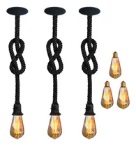 Comprar Kit 3 Luminárias Pendentes Preto Rustico + 3 Lampadas Retro