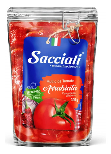 Molho De Tomate Encorpado Arrabiata Sachê 300g Sacciali