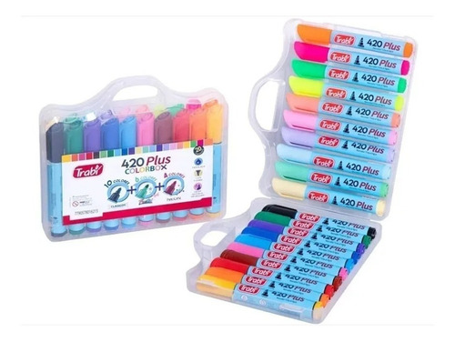Valija X 20 Marcadores Trabi 420 Plus Colorbox Tinta Al Agua