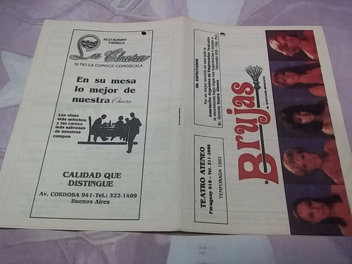 Programa Teatro Ateneo Brujas De Santiago Moncada 1992