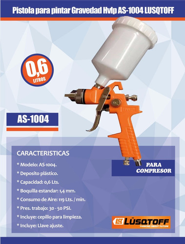 Pistola Soplete De Pintar Hvlp 1.4 Mm Lusqtoff As-1004