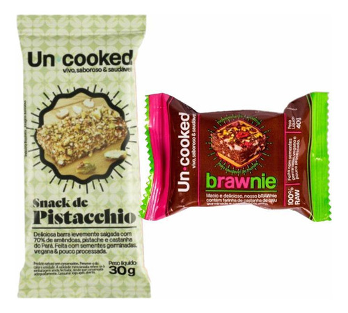 Kit 2 Snacks Veganos Uncooked Pistacchio E Brawnie 30g E 40g