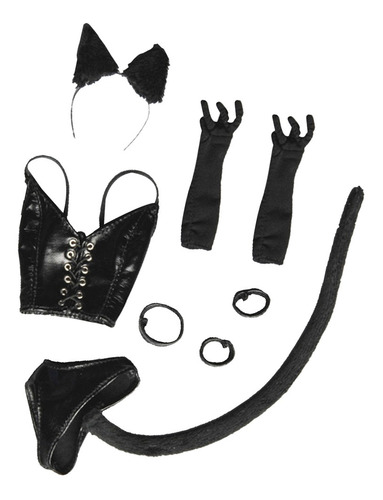 Imagen 6 de 6 de 1/6 Traje De Lencería De Cuero Sintético Negro De Gato