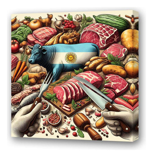 Cuadro 60x60cm Asado Carne Argentina Dibujo Tradicion M3