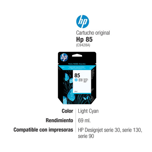Imagen 2 de 5 de Cartucho Hp 85 Light Cyan Original C9428a 69ml Hp 30 90 130