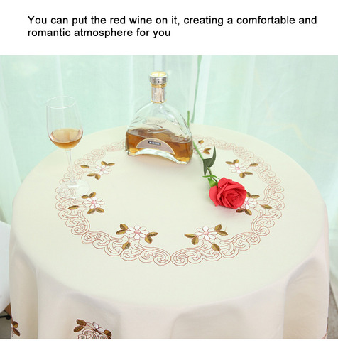 Mantel De Comedor Redondo Con Flores Rojas Bordadas